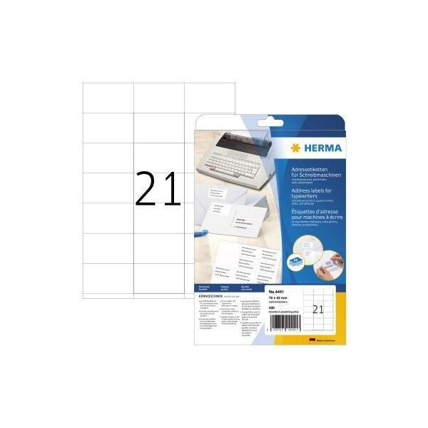 Herma Adressetikett HERMA 70 x 42 mm (B x H) Papier weiß 420 Etik./Pack.