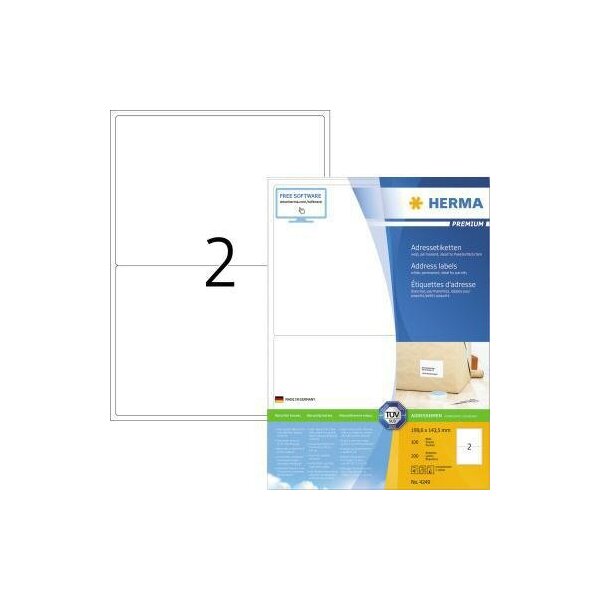 Herma Adressetikett HERMA PREMIUM 199,6 x 143,5 mm (B x H) Papier weiß 200 Etik./Pack.