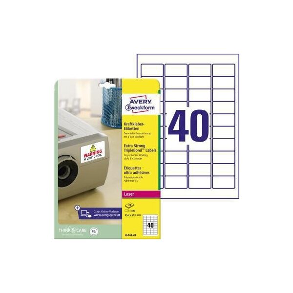 Avery zweckform Folienetikett Avery Zweckform 45,7 x 25,4 mm (B x H) weiß 800 Etik./Pack.