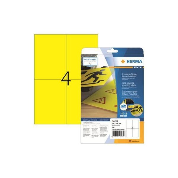 Herma Folienetikett HERMA 105 x 148 mm (B x H) gelb 100 Etik./Pack.