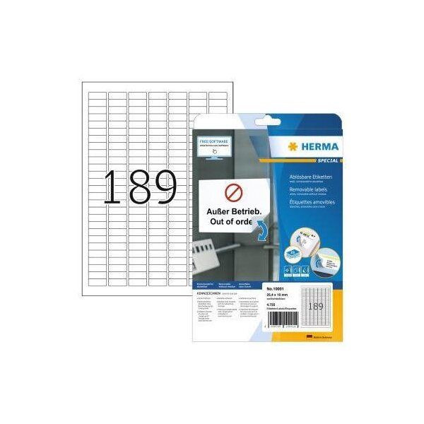 Herma Haftetikett HERMA 25,4 x 10 mm (B x H) wieder ablösbar Papier weiß 4.725 Etik./Pack.