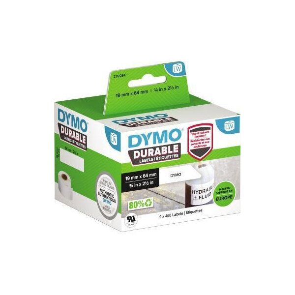 Dymo Hochleistungsetikett DYMO® Original LW 19 x 64 mm (B x H) Polypropylen weiß 450 Etik./Rl. 2 x 450 Etik./Pack.