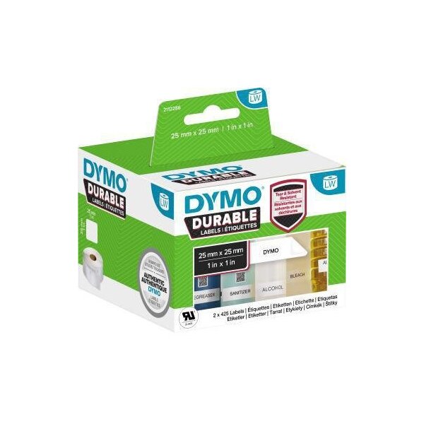 Dymo Hochleistungsetikett DYMO® Original LW 25 x 25 mm (B x H) Polypropylen weiß 850 Etik./Rl. 2 x 850 Etik./Pack.