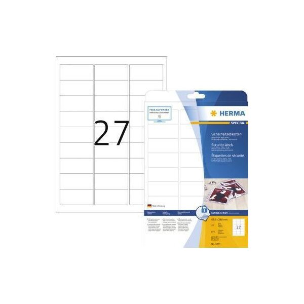 Herma Sicherheitsetikett HERMA 63,5 x 29,6 mm (B x H) weiß 675 Etik./Pack.