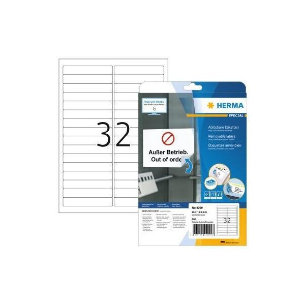 Herma Universaletikett HERMA 96 x 16,9 mm (B x H) wieder ablösbar Papier weiß 800 Etik./Pack.