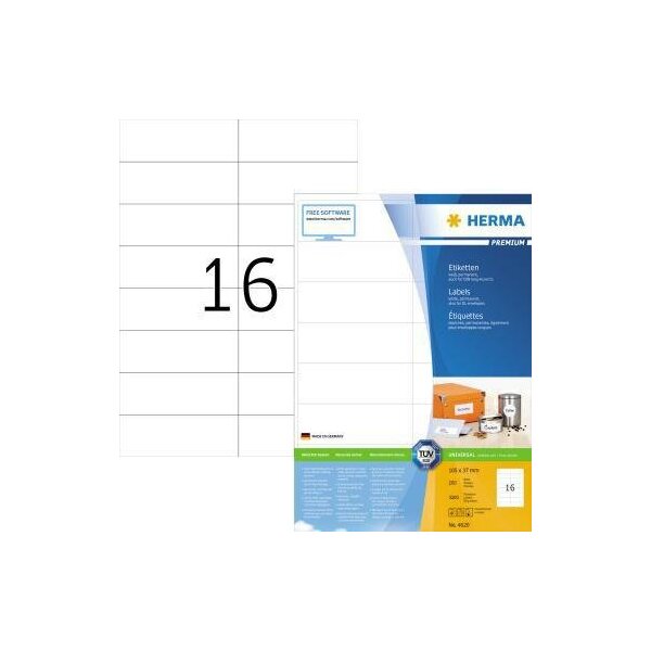 Herma Universaletikett HERMA PREMIUM 105 x 37 mm (B x H) nicht wieder ablösbar Papier weiß 3.200 Etik./Pack.