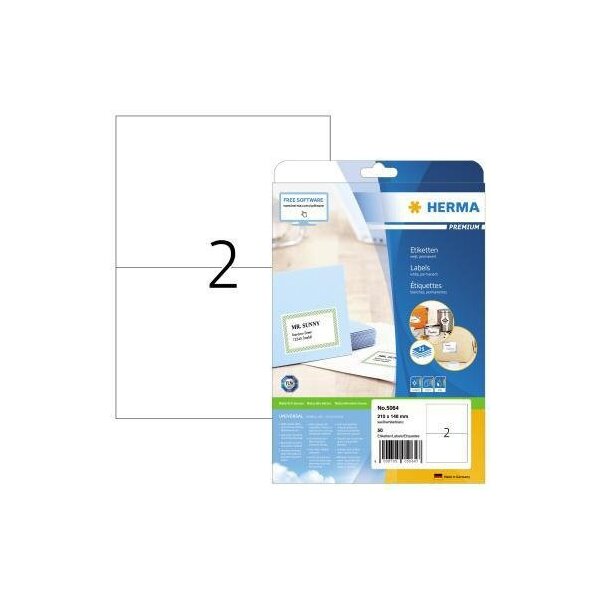 Herma Universaletikett HERMA PREMIUM 210 x 148 mm (B x H) nicht wieder ablösbar Papier weiß 50 Etik./Pack.