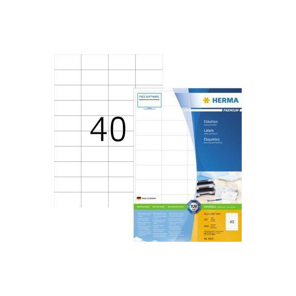 Herma Universaletikett HERMA PREMIUM 52,5 x 29,7 mm (B x H) nicht wieder ablösbar Papier weiß 8.000 Etik./Pack.