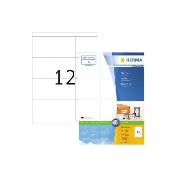Herma Universaletikett HERMA PREMIUM 70 x 67,7 mm (B x H) nicht wieder ablösbar Papier weiß 1.200 Etik./Pack.