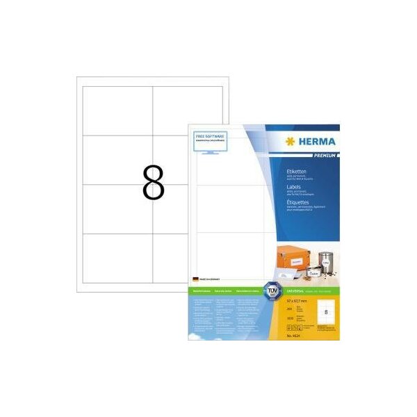 Herma Universaletikett HERMA PREMIUM 97 x 67,7 mm (B x H) nicht wieder ablösbar Papier weiß 1.600 Etik./Pack.
