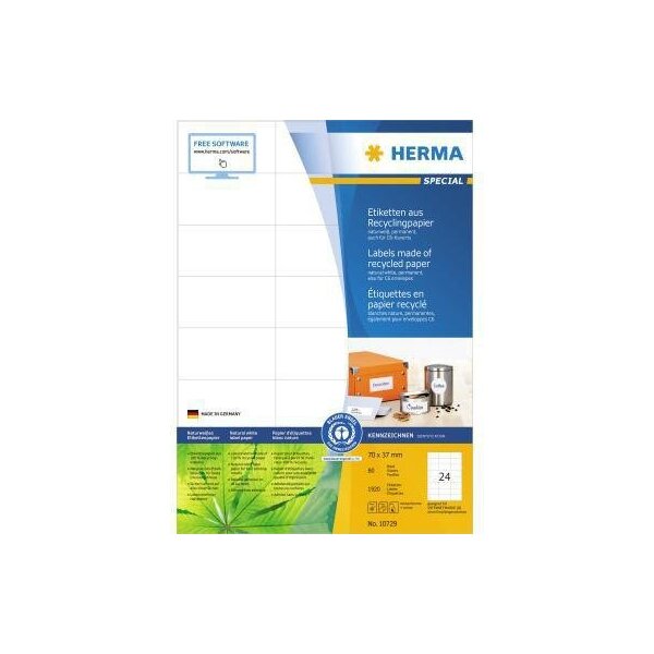 Herma Universaletikett HERMA Recycling 70 x 37 mm (B x H) nicht wieder ablösbar Papier 100 % recycelt naturweiß 1.920 Etik./Pack.
