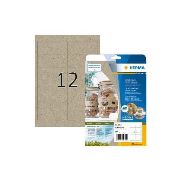 Herma Universaletikett HERMA SPECIAL 97 x 42,3 mm (B x H) nicht wieder ablösbar Silphiepapier naturbraun 240 Etik./Pack.