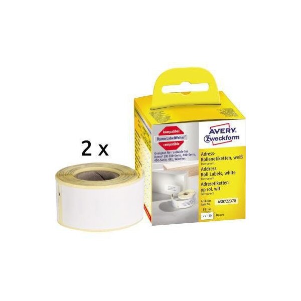 Avery zweckform Adressetikett Avery Zweckform 28 x 89 mm (B x H) Papier weiß 130 Etik./Rl. 2 x 130 Etik./Pack.