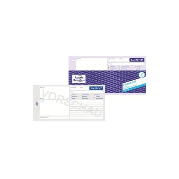 Avery zweckform Kurzbrief Avery Zweckform 1/3 DIN A4 nicht selbstdurchschreibend 100 Bl.