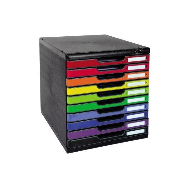 Exacompta Schubladenbox Exacompta MODULO 10 Schubladen DIN A4+ Polystyrol Gehäusefarbe: schwarz Farbe der Schublade: harlekin glossy