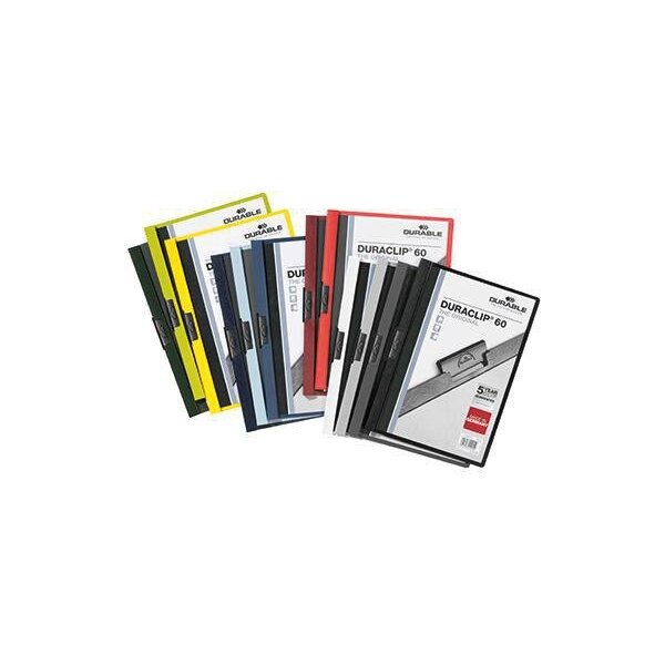 Durable Klemmmappe DURABLE DURACLIP® 60 DIN A4 Hartfolie Farbe der Rückseite: weiß rot hellblau grau dunkelgrün Farbe der Klemme: schwarz 25 St./Pack.