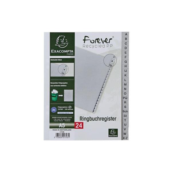 Exacompta A-Z Register Exacompta Forever® DIN A5 Polypropylen grau 24 Registerblätter