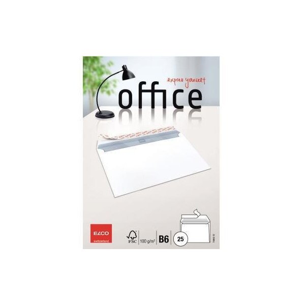 Elco Briefumschlag ELCO Office DIN B6 176 x 125 mm (B x H) ohne Fenster 100g/m² mit Haftklebung Papier hochweiß 25 St./Pack.