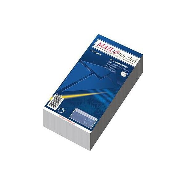 Mailmedia Briefumschlag MAILmedia DIN lang 220 x 110 mm (B x H) mit Fenster 75g/m² mit Selbstklebung Papier weiß 100 St./Pack.