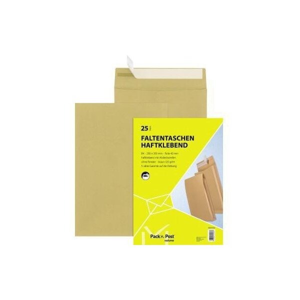 Mailmedia Faltentasche MAILmedia DIN B4 ohne Fenster 125g/m² mit Haftklebung Natronpapier braun 25 St./Pack.