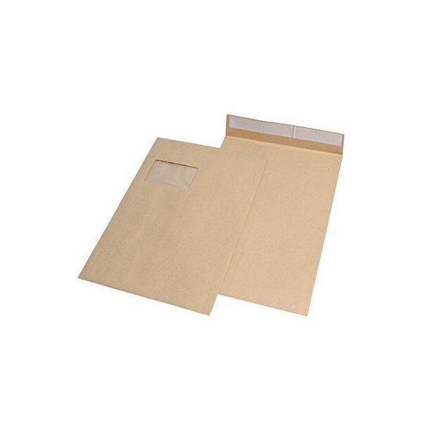 Mailmedia Faltentasche MAILmedia DIN C4 229 x 324 mm (B x H) mit Fenster 130g/m² mit Haftklebung Kraftpapier braun 100 St./Pack.