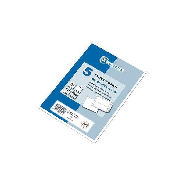 Securitex Faltentasche SECURITEX® DIN B4 250 x 353 mm (B x H) ohne Fenster 130g/m² mit Haftklebung Papier weiß 5 St./Pack.