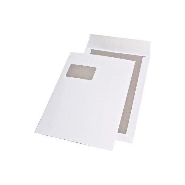 Mailmedia Papprückwandtasche MAILmedia DIN C4 mit Fenster 120g/m² mit Haftklebung Offsetpapier weiß