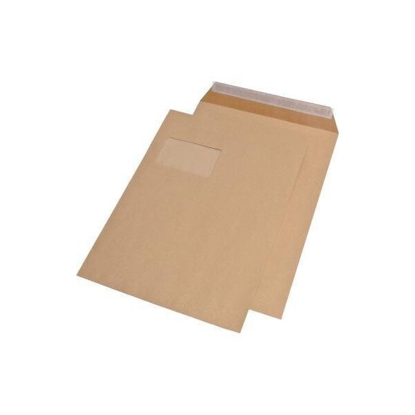 Mailmedia Versandtasche MAILmedia DIN C4 mit Fenster 90g/m² mit Haftklebung Natronpapier braun 250 St./Pack.