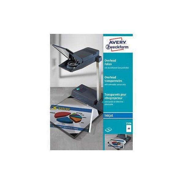 Avery zweckform OHP Inkjetfolie Avery Zweckform DIN A4 110µm stapelverarbeitbar transparent 50 Folien/Pack.
