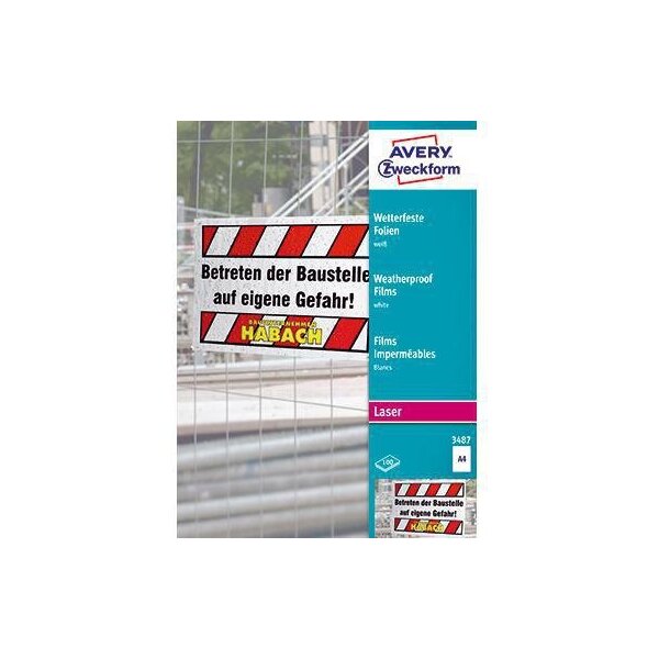 Avery zweckform OHP Laserfolie Avery Zweckform DIN A4 120µm stapelverarbeitbar Polyester weiß beidseitig beschichtet 100 Folien/Pack.