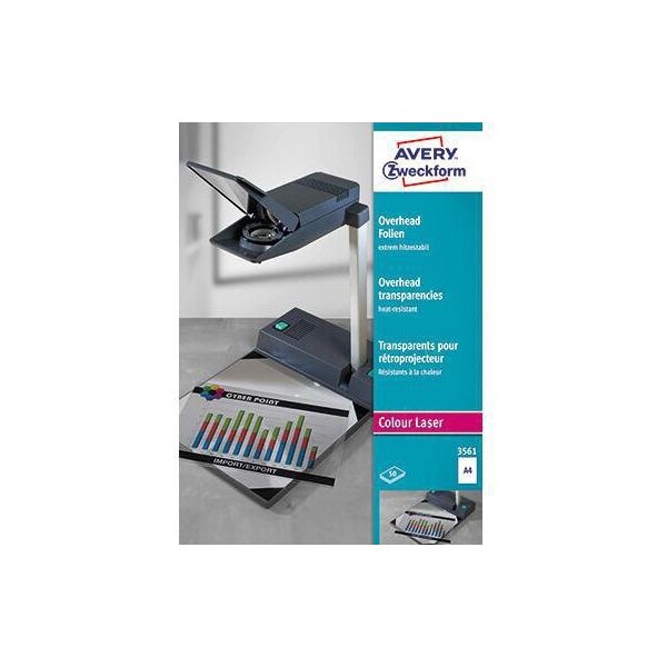 Avery zweckform OHP Laserfolie Avery Zweckform DIN A4 130µm stapelverarbeitbar Polyester transparent einseitig beschichtet 50 Folien/Pack.