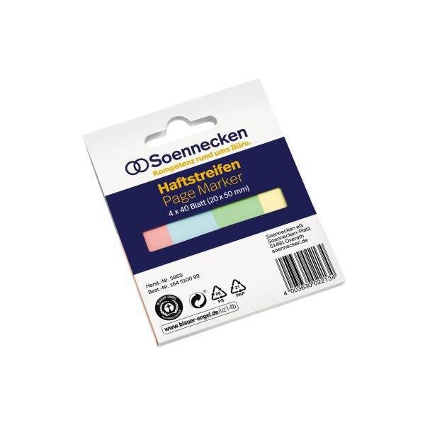 Soennecken Haftmarker Soennecken Recycling 50 x 20 mm (B x H) rot blau grün gelb 40 Bl./Block 4 Block/Pack.