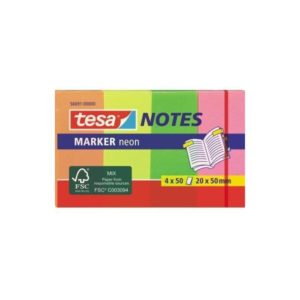 Tesa Haftmarker tesa® Marker Notes Neon 50 x 20 mm (B x H) pink grün orange gelb 50 Bl./Block 4 Block/Pack.