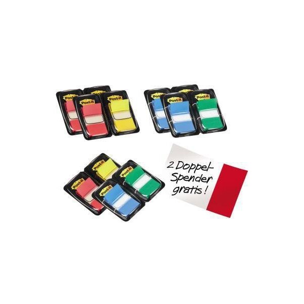 Post-it Haftstreifen Post-it® Index Standard Promotion 43,2 x 25,4 mm (B x H) inkl. 4 x 50 Bl. Post-it® Index Standard gratis rot gelb blau grün 50 Bl./Block 12 Block/Pack.