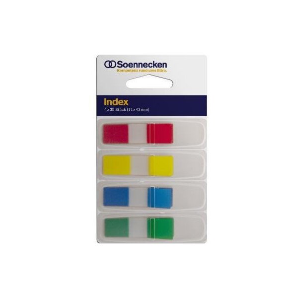 Soennecken Haftstreifen Soennecken Index Mini 43 x 12,5 mm (B x H) gelb rot blau grün 36 Bl./Block 4 Block/Pack.