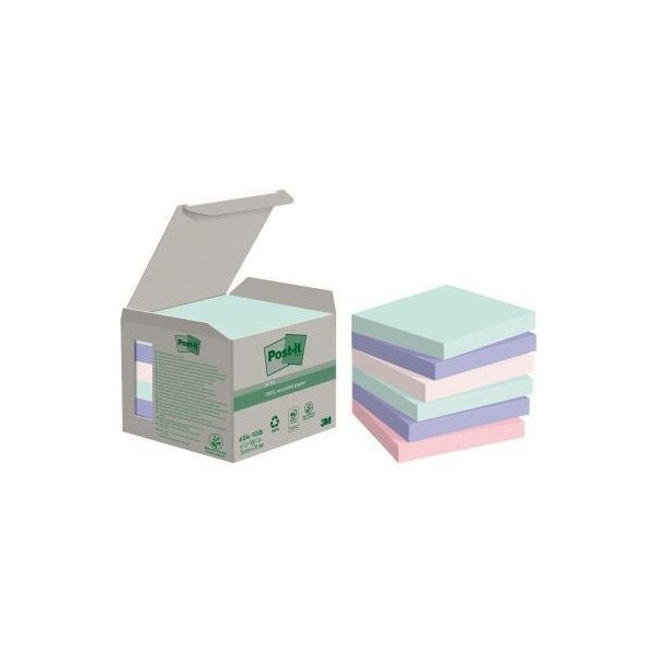 Post-it Haftnotiz Post-it® Recycling Notes Tower Pastell Rainbow 76 x 76 mm (B x H) je 2 x mint hellblau je 1 x rosa flamingopink 100 Bl./Block 6 Block/Pack. 6 Block/Pack.