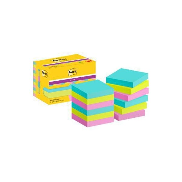 Post-it Haftnotiz Post-it® Super Sticky Notes Cosmic Collection 47,6 x 47,6 mm (B x H) je 4 x türkis neongrün neonpink 90 Bl./Block 12 Block/Pack.