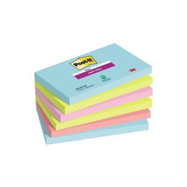 Post-it Haftnotiz Post-it® Super Sticky Notes Cosmic Collection 127 x 76 mm (B x H) türkis neongrün tropicalpink guavapink 90 Bl./Block 6 Block/Pack.