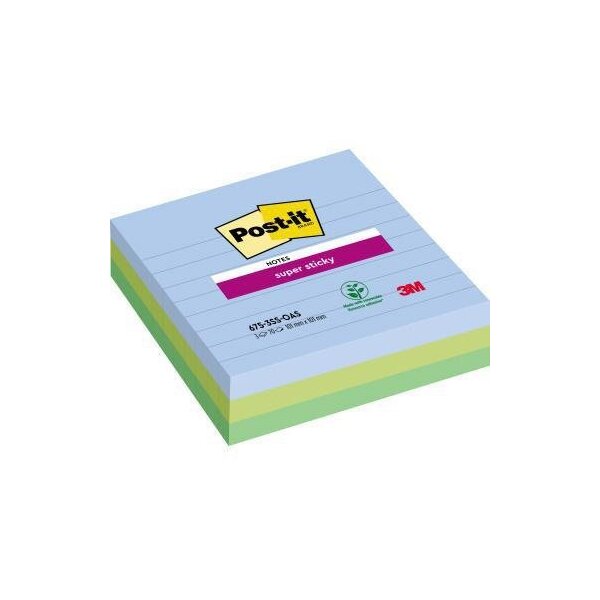 Post-it Haftnotiz Post-it® Super Sticky Notes Oasis Collection 101 x 101 mm (B x H) je 1 x denimblau limonengrün immergrün 70 Bl./Block 3 Block/Pack.