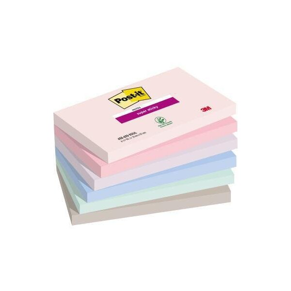 Post-it Haftnotiz Post-it® Super Sticky Notes Soulful Collection 127 x 76 mm (B x H) rosa flamingopink flieder denimblau mint grau 90 Bl./Block 6 Block/Pack.