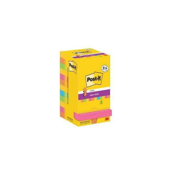 Post-it Haftnotiz Post-it® Super Sticky Z-Notes Carnival Collection 76 x 76 mm (B x H) ultragelb powerpink limonengrün 90 Bl./Block 12 Block/Pack.