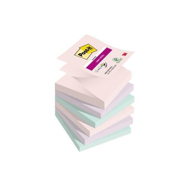 Post-it Haftnotiz Post-it® Super Sticky Z-Notes Soulful Collection 76 x 76 mm (B x H) je 2 x rosa flieder mint 90 Bl./Block 6 Block/Pack.
