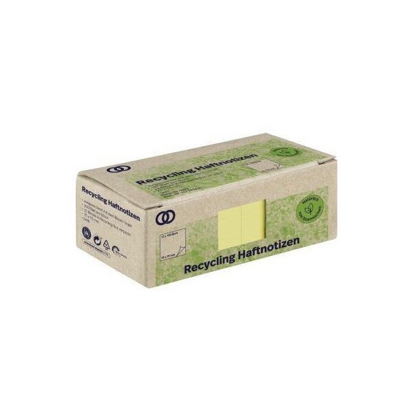 Soennecken Haftnotiz Soennecken oeco Recycling 75 x 75 mm (B x H) gelb 100 Bl./Block 12 Block/Pack.