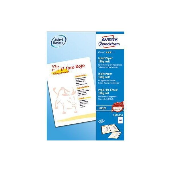 Avery zweckform Inkjetpapier Avery Zweckform Classic DIN A4 120g/m² chlorfrei gebleicht weiß 150 Bl./Pack.