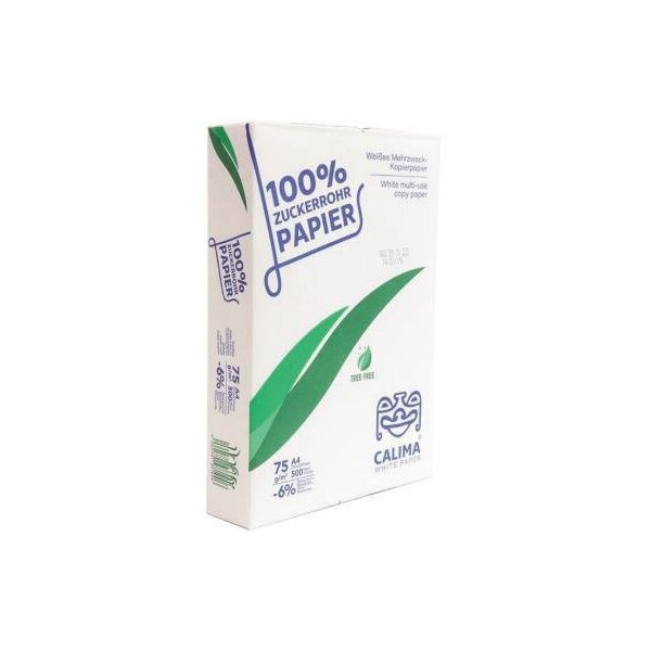 Calima Kopierpapier CALIMA WHITE PAPER DIN A4 75g/m² elementar chlorfrei gebleicht 100 % Zuckerrohr weiß 500 Bl./Pack.