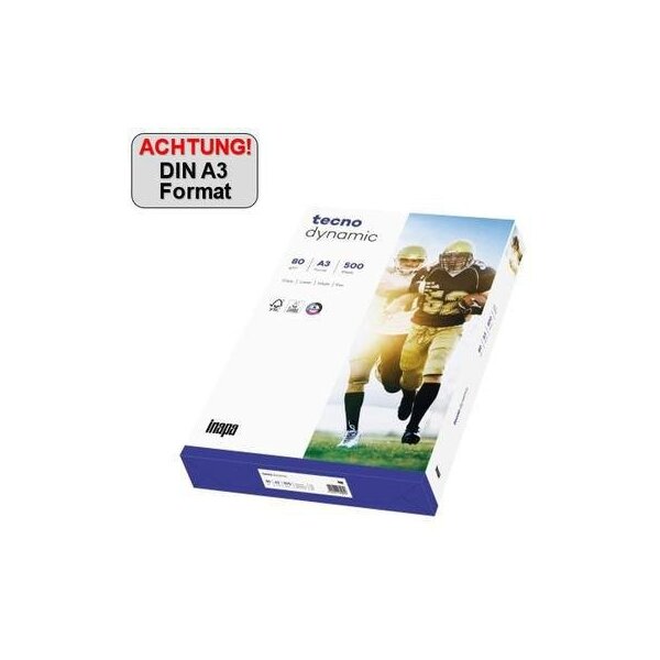 Inapa tecno Kopierpapier inapa tecno Dynamic DIN A3 80g/m² elementar chlorfrei gebleicht weiß 500 Bl./Pack.