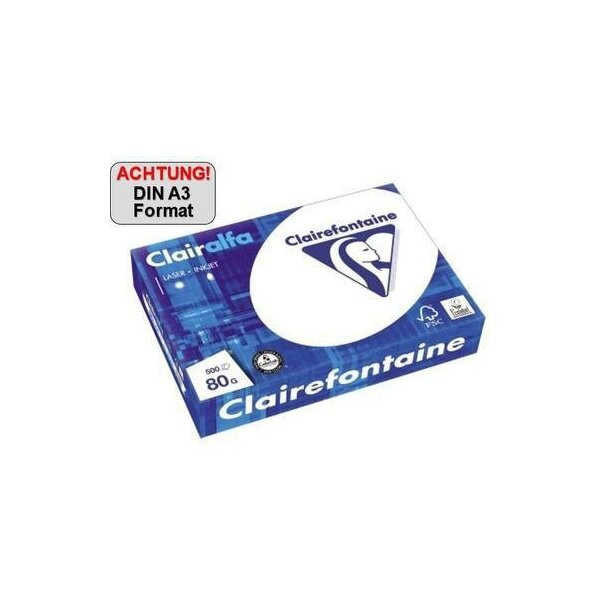 Clairefontaine Multifunktionspapier Clairefontaine CLAIRalfa DIN A3 80g/m² hochweiß 500 Bl./Pack.