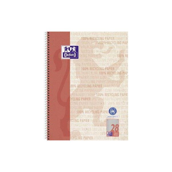 Oxford Collegeblock Oxford Recycling DIN A4+ kariert mit Rand innen/außen rot 80 Bl.