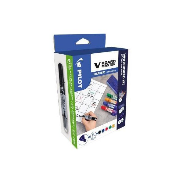 Pilot Starterset Whiteboard PILOT V-Board Master Kit 5 Boardmarker (rot blau grün schwarz orange) 1 magnetischer Penholder 1 Tafelwischer