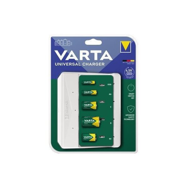Varta Akkuladegerät Varta Universal Charger AAA/Micro AA/Mignon C/Baby D/Mono E-Block 4,5h inkl. USB-C-Ladekabel